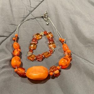 Casual Orange necklace and bracelet set
